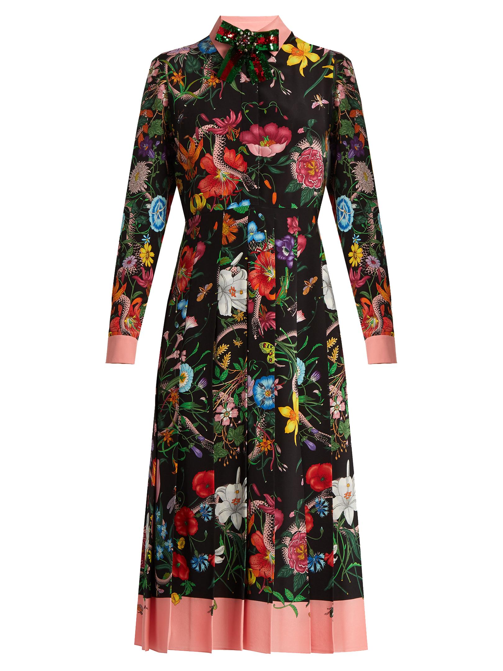 Gucci Floral And Snake print Silk Midi Dress In Black Lyst gucci-floral-and-snake-print-silk-midi-dress-in-black-lyst